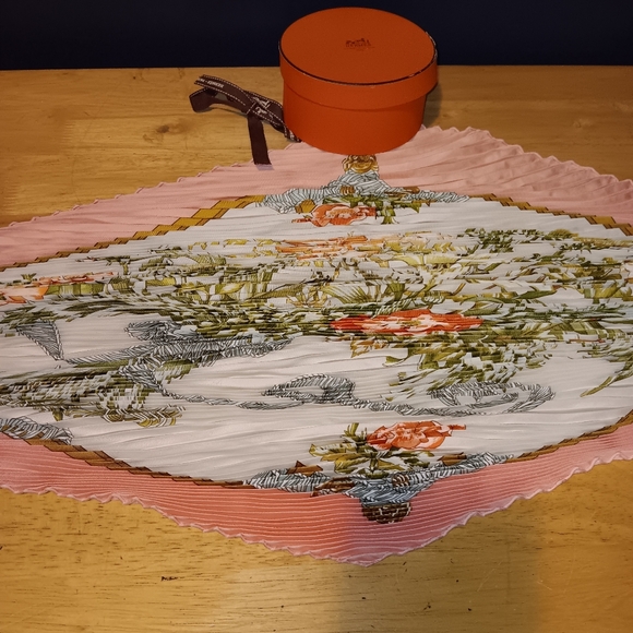 Hermes Accessories - Hermes Floral Pleated Silk Scarf With Box